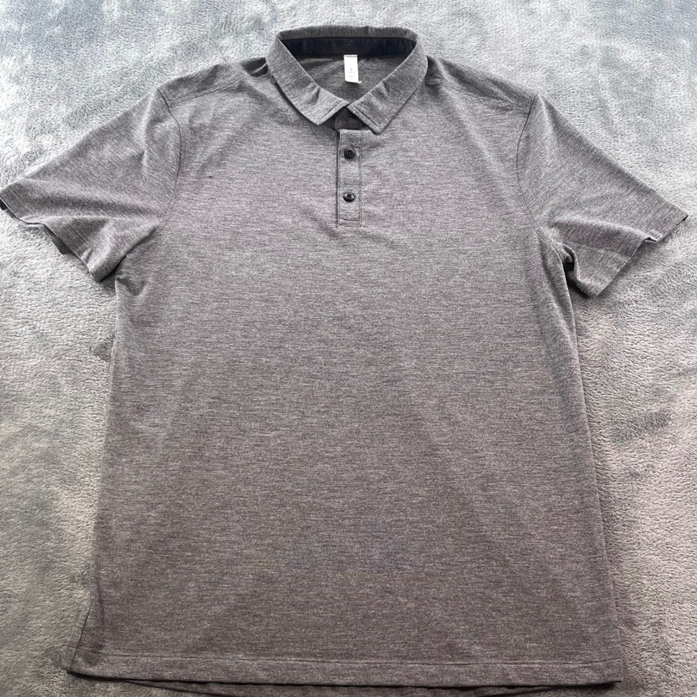 Lululemon Evolution Polo Shirt Mens Large Grey Heathered Short Sleeve Athletic